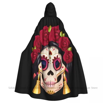 Cosplay תלבושות מימי הביניים מקסיקני נקבה הגולגולת עם ברדס הגלימה שכמיות ארוכות גלימות מעיל מעילי קרנבל