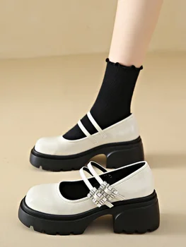 נשים דרבי נעליים בוהן עגול נעלי פלטפורמה רדוד הפה בסגנון בריטי קליל נקבה סניקרס שטוחות עור החדש קריפרס Comfor