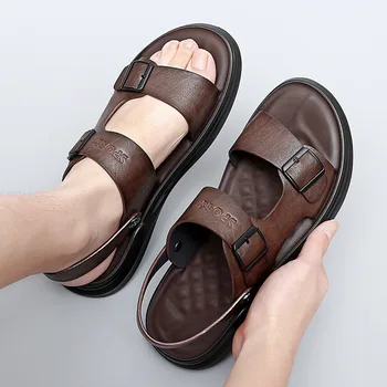 2023 גברים נעלי סנדלי עור מכירה עמיד למים להחליק על שטחי עור פרה זכר רך גברים סנדלים הבלעדי חוף נעלי Sandalias