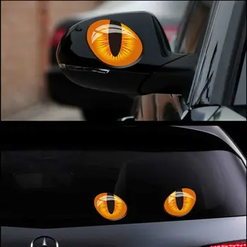 2PCS מדבקות רכב עיני חתול הסימולציה 3D רעיוני על מראות אחוריות קסדת אופנוע אוטומטי כוונון סטיילינג C40