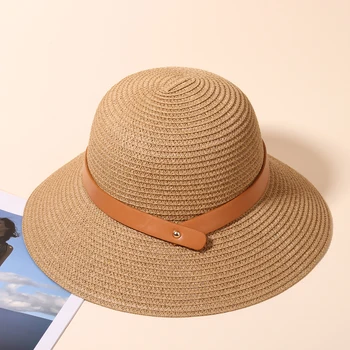 איל KEPS נשים כובע קש ילדה דלי קש כובע קרם הגנה דייג הכובע חיצוני בסגנון צרפתי חוף כובע קש CM02