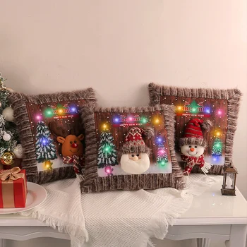 יפה חג המולד מקרה כרית עם אורות LED לנשימה נוחה מחבק את הכרית על בית השינה