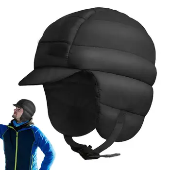 למטה כובעים לגברים חם סקי במורד Earflap כובעים אולטרה קל משקל עמיד למים Windproof למטה צמר חם, כובע כפת