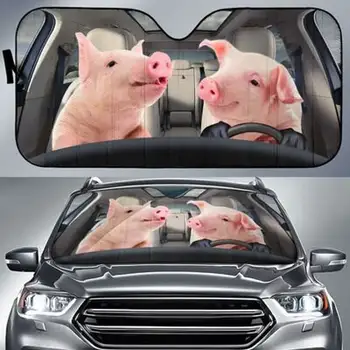 חזירים בטוח נהג אוטומטי, שמש, צל השמשה שמשיה, מותאם אישית מתנה אישית חיה דפוס שמשיה,סגנון עבור המכונית.