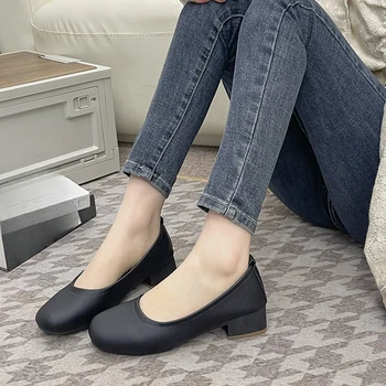 חדש אופנה נשים אמצע העקב משאבות נשים חדשות נעליים קלאסי שחור עבה עקב עקבים גבוהים נעלי עבודה נעלי נשים גודל 35-40