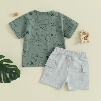 ילד פעוט, בגדי קיץ דינוזאור תינוק תלבושת חולצה שרוול קצרה מקסימום מטען קצרים להגדיר הרצה תלבושת
