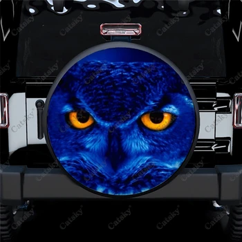 מותאם אישית חיה כחול ינשוף אביזרי רכב צמיג רזרבי כיסוי עמיד למים בגלגל ההגה קישוט להגן על משאית שטח טריילר 14-17inch