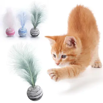 1PC עדין חתול צעצוע כוכב כדורים בתוספת נוצה באיכות גבוהה אווה חומר קצף קל הכדור זורק מצחיק אינטראקטיבי צעצוע קטיפה