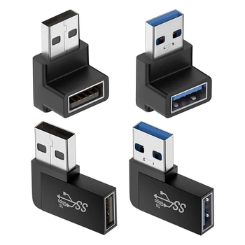 4 Pack מתאם USB 3.0 אנכי למעלה ולמטה בזווית אופקית ימינה ושמאלה בזווית USB זכר ונקבה Extender מחבר עמיד