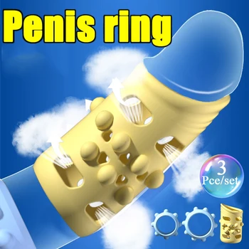 3Pcs/סט סיליקון זכר ערלה תיקונים עמידות הטבעת עיכוב שפיכה טבעות פין צעצועי מין לגברים יומי/לילה טבעת זין