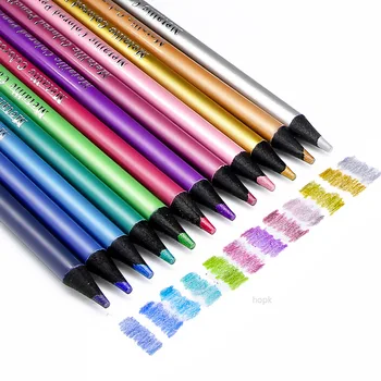 12 צבע מתכתי עפרונות ציור מצייר להגדיר צביעה עפרונות צבע Brutfuner המקצוע ציוד אמנות אמן מחקר