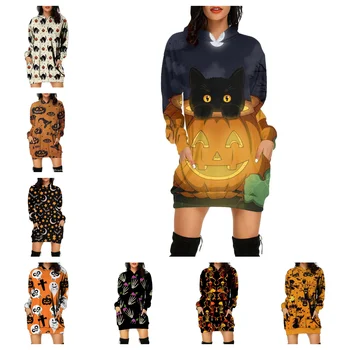 ליל כל הקדושים גרפיטי הדפסת 3D עם ברדס סוודר 2023 סתיו ארוך שרוול רופף אופנה חולצות מזדמנים נקבה מקסימום